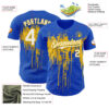 Custom Thunder Blue White-Yellow Dripping Splatter Paint Authentic Baseball Jersey