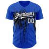 Custom Thunder Blue White-Black Dripping Splatter Paint Authentic Baseball Jersey