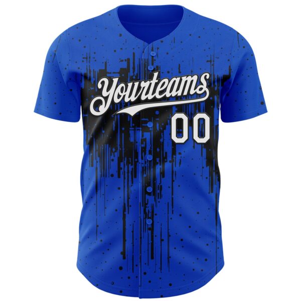 Custom Thunder Blue White-Black Dripping Splatter Paint Authentic Baseball Jersey