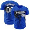 Custom Thunder Blue White-Black Dripping Splatter Paint Authentic Baseball Jersey