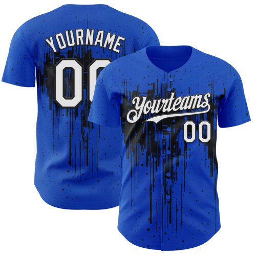 3DPattern12845 Custom Thunder Blue White-Black Dripping Splatter Paint Authentic Baseball Jersey