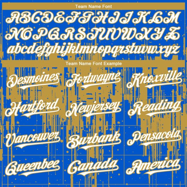 Custom Thunder Blue White-Old Gold Dripping Splatter Paint Authentic Baseball Jersey