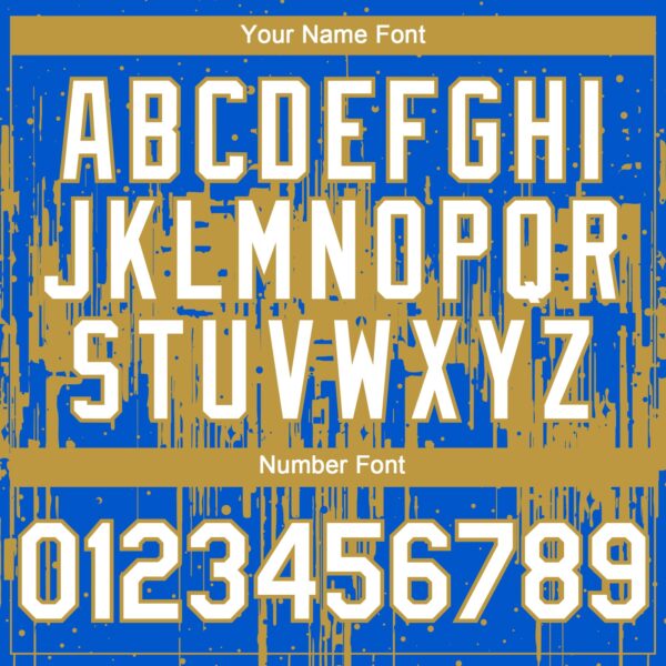 Custom Thunder Blue White-Old Gold Dripping Splatter Paint Authentic Baseball Jersey