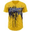 Custom Yellow Navy-White Dripping Splatter Paint Authentic Baseball Jersey