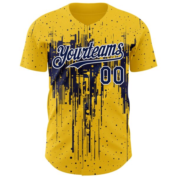 Custom Yellow Navy-White Dripping Splatter Paint Authentic Baseball Jersey