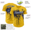 Custom Yellow Navy-White Dripping Splatter Paint Authentic Baseball Jersey