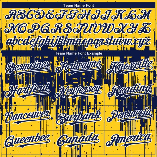 Custom Yellow Navy-White Dripping Splatter Paint Authentic Baseball Jersey