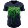Custom Navy Grass Green-Cream Dripping Splatter Paint Authentic Baseball Jersey