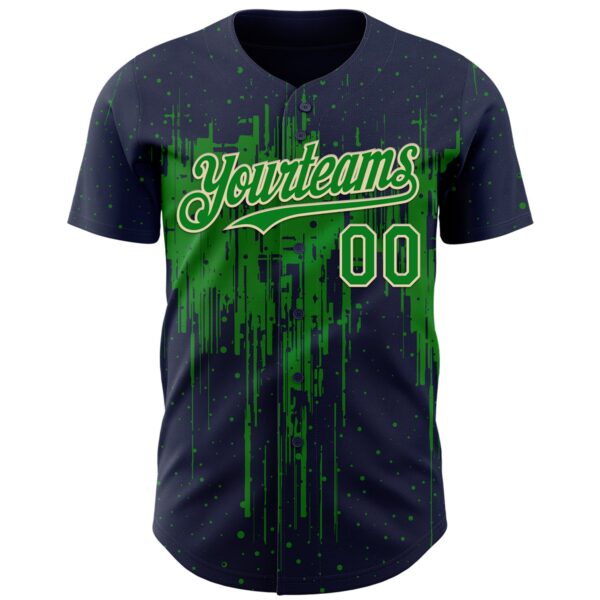 Custom Navy Grass Green-Cream Dripping Splatter Paint Authentic Baseball Jersey