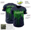 Custom Navy Grass Green-Cream Dripping Splatter Paint Authentic Baseball Jersey