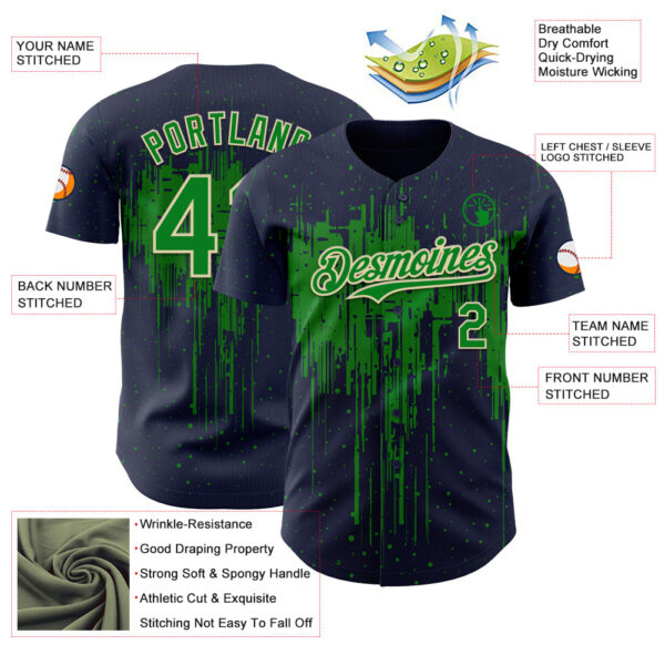 Custom Navy Grass Green-Cream Dripping Splatter Paint Authentic Baseball Jersey