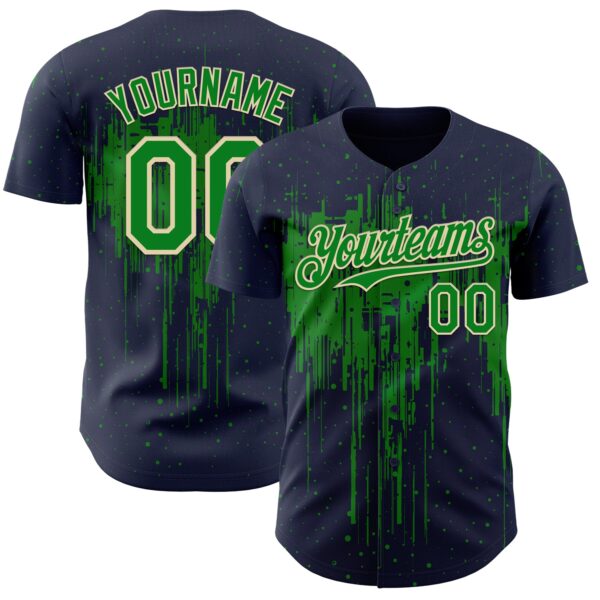 Custom Navy Grass Green-Cream Dripping Splatter Paint Authentic Baseball Jersey