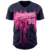 Custom Navy Pink-White Dripping Splatter Paint Authentic Baseball Jersey