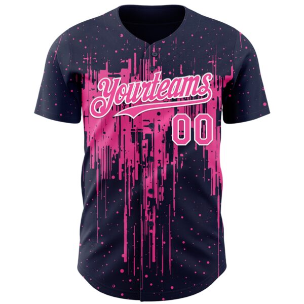 Custom Navy Pink-White Dripping Splatter Paint Authentic Baseball Jersey