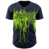 Custom Navy Neon Green Dripping Splatter Paint Authentic Baseball Jersey