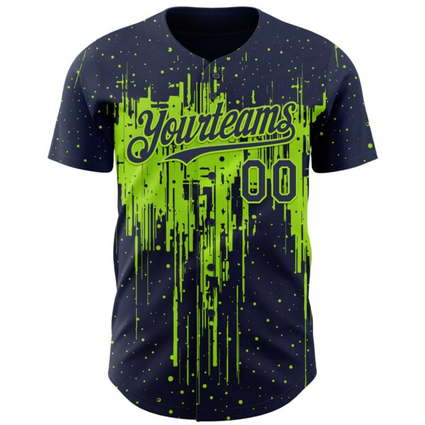Custom Navy Neon Green Dripping Splatter Paint Authentic Baseball Jersey