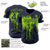 Custom Navy Neon Green Dripping Splatter Paint Authentic Baseball Jersey