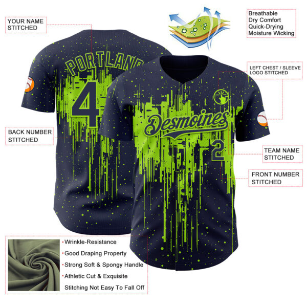 Custom Navy Neon Green Dripping Splatter Paint Authentic Baseball Jersey