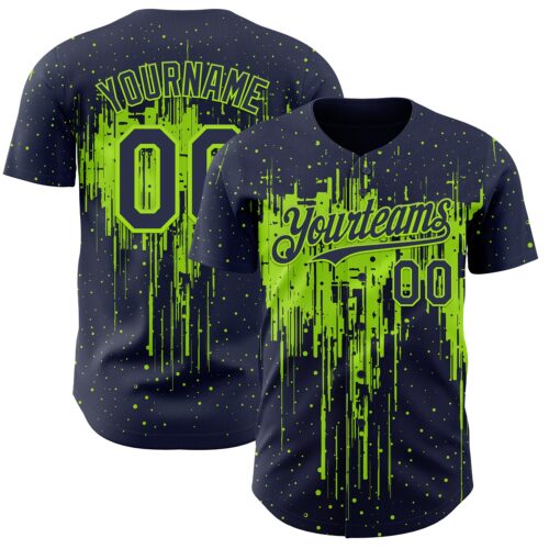 Custom Navy Neon Green Dripping Splatter Paint Authentic Baseball Jersey