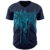 Custom Navy Teal Dripping Splatter Paint Authentic Baseball Jersey