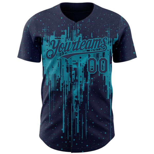 Custom Navy Teal Dripping Splatter Paint Authentic Baseball Jersey