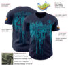Custom Navy Teal Dripping Splatter Paint Authentic Baseball Jersey
