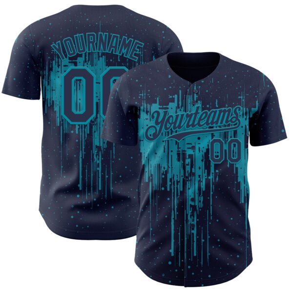 Custom Navy Teal Dripping Splatter Paint Authentic Baseball Jersey