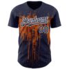 Custom Navy White-Bay Orange Dripping Splatter Paint Authentic Baseball Jersey