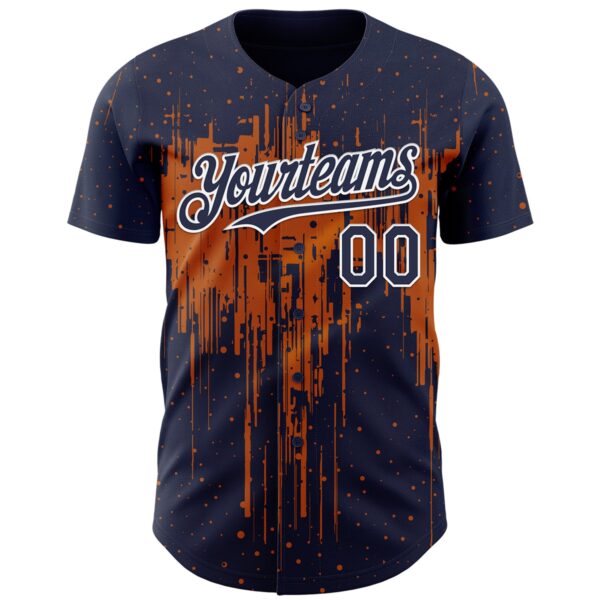 Custom Navy White-Bay Orange Dripping Splatter Paint Authentic Baseball Jersey