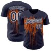 Custom Navy White-Bay Orange Dripping Splatter Paint Authentic Baseball Jersey