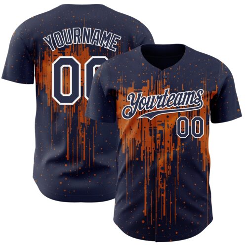 Custom Navy White-Bay Orange Dripping Splatter Paint Authentic Baseball Jersey