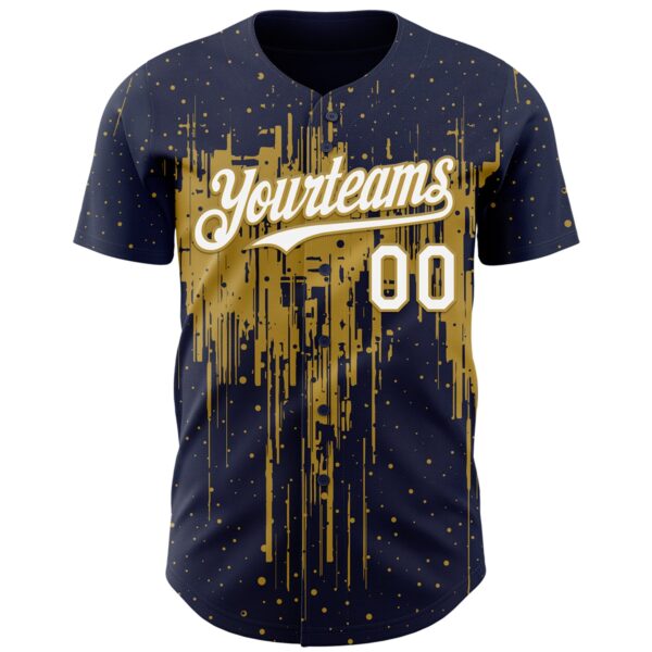 Custom Navy White-Old Gold Dripping Splatter Paint Authentic Baseball Jersey
