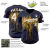 Custom Navy White-Old Gold Dripping Splatter Paint Authentic Baseball Jersey