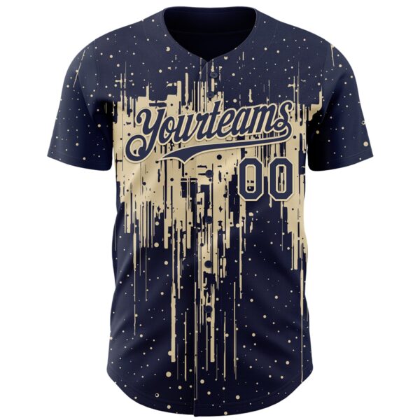 Custom Navy Cream Dripping Splatter Paint Authentic Baseball Jersey