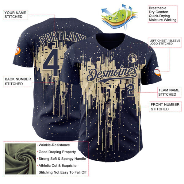 Custom Navy Cream Dripping Splatter Paint Authentic Baseball Jersey