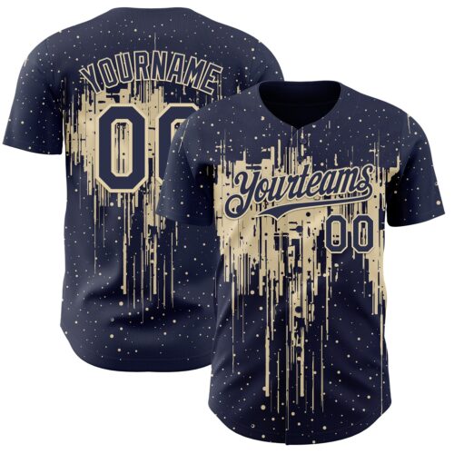 Custom Navy Cream Dripping Splatter Paint Authentic Baseball Jersey