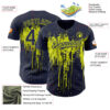 Custom Navy Neon Yellow Dripping Splatter Paint Authentic Baseball Jersey