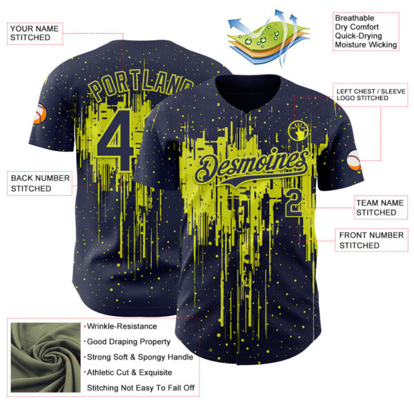 Custom Navy Neon Yellow Dripping Splatter Paint Authentic Baseball Jersey