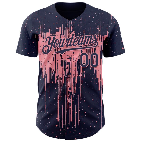 Custom Navy Medium Pink Dripping Splatter Paint Authentic Baseball Jersey