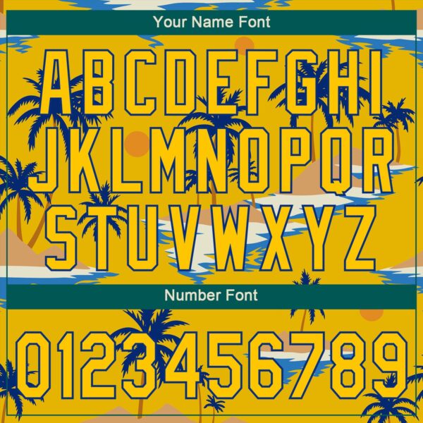 Custom Yellow Royal 3D Pattern Design Sun Beach Hawaii Palm Trees Authentic Baseball Jersey