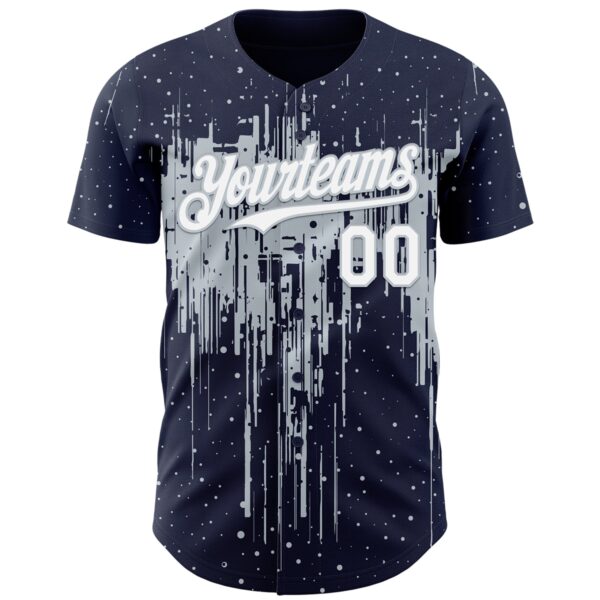 Custom Navy White-Silver Dripping Splatter Paint Authentic Baseball Jersey