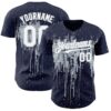 Custom Navy White-Silver Dripping Splatter Paint Authentic Baseball Jersey