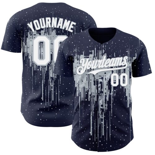 Custom Navy White-Silver Dripping Splatter Paint Authentic Baseball Jersey