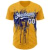 Custom Gold White-Royal Dripping Splatter Paint Authentic Baseball Jersey