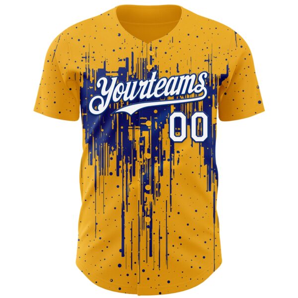 Custom Gold White-Royal Dripping Splatter Paint Authentic Baseball Jersey