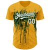 Custom Gold White-Green Dripping Splatter Paint Authentic Baseball Jersey