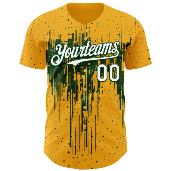 Custom Gold White-Green Dripping Splatter Paint Authentic Baseball Jersey