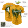Custom Gold White-Green Dripping Splatter Paint Authentic Baseball Jersey