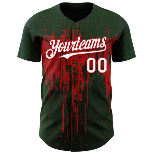 Custom Green White-Red Dripping Splatter Paint Authentic Baseball Jersey