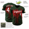 Custom Green White-Red Dripping Splatter Paint Authentic Baseball Jersey